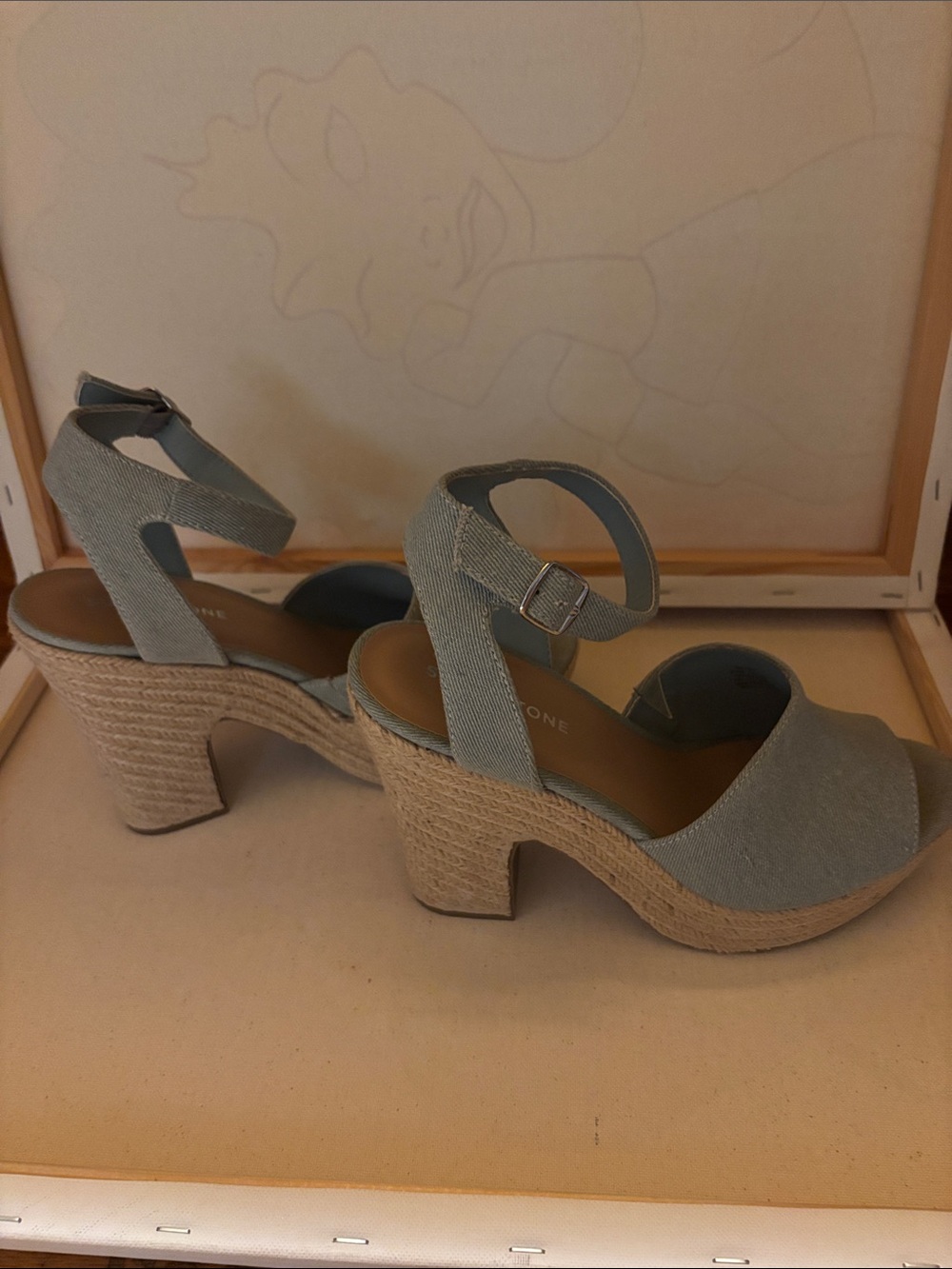 Sun + Stone light Denim Open-Toe Platform Heels with Ankle Strap